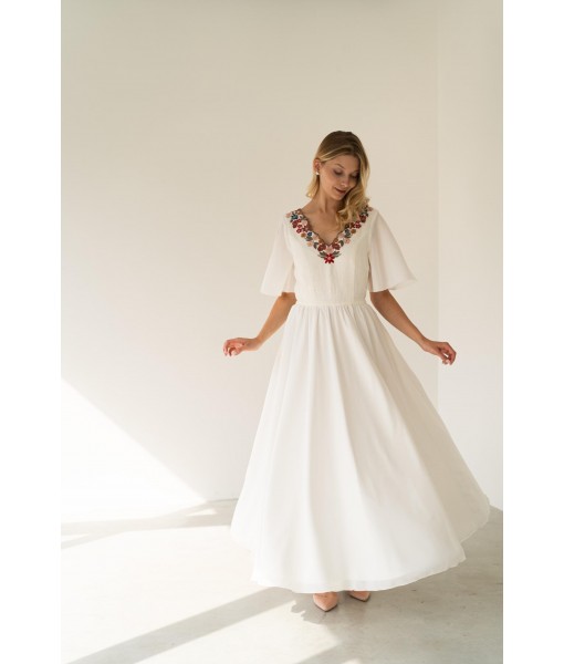 Colorful wildflower embroidered dress with sleeves