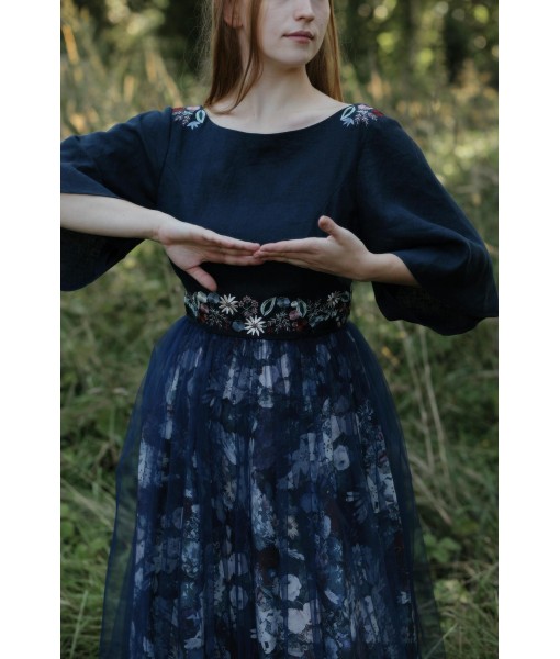 Navy and black wildflower embroidered halter dress