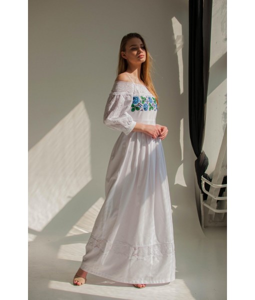 Teal floral off-the-shoulder dress