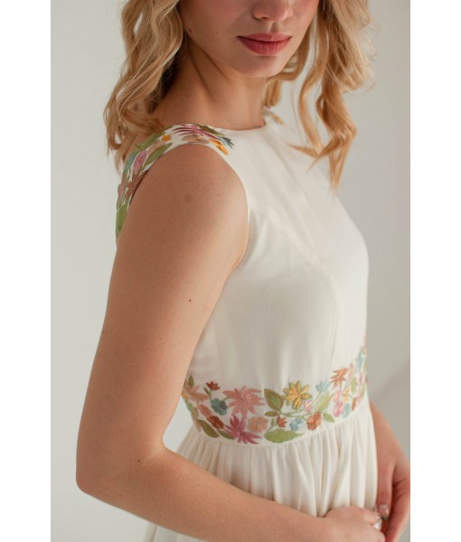 Ivory Floral Embroidered Open Back Dress