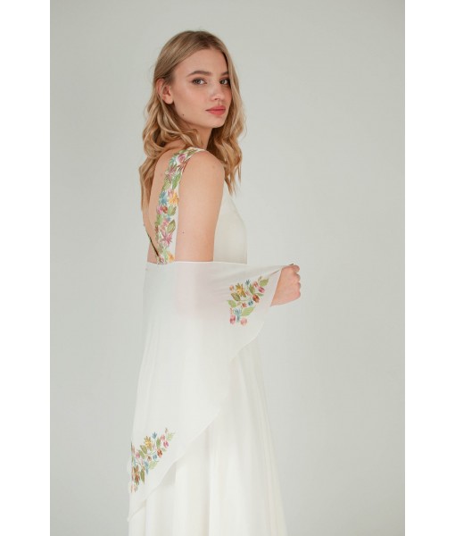 Ivory Floral Embroidered Open Back Dress