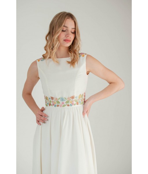 Ivory Floral Embroidered Open Back Dress