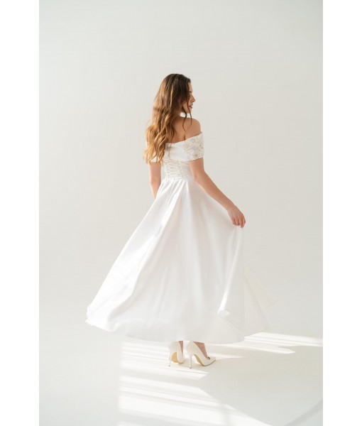 Gold Embroidered Off-The-Shoulder Satin Dress