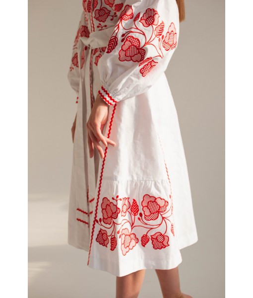 Red floral embroidered dress