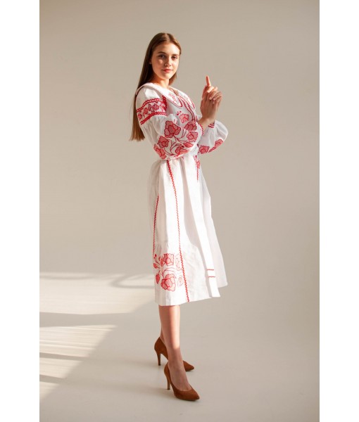 Red floral embroidered dress