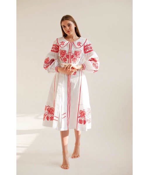 Red floral embroidered dress