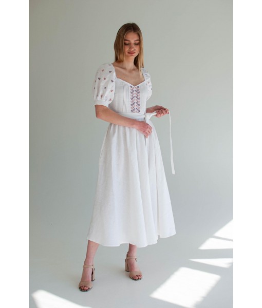 Puff Sleeve Linen A-Line Dress