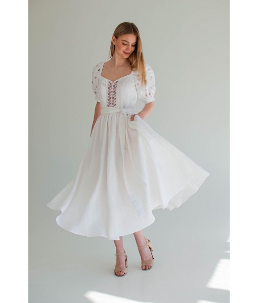 Puff Sleeve Linen A-Line Dress