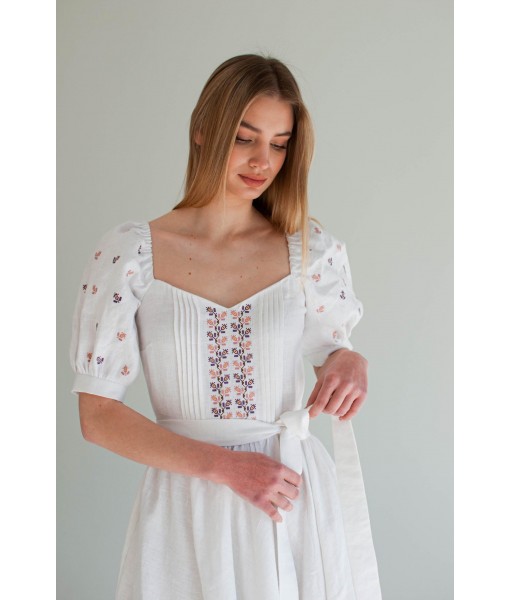 Puff Sleeve Linen A-Line Dress