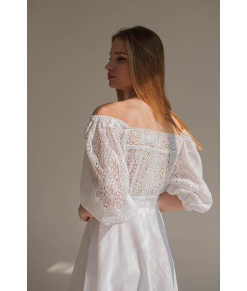 White puff sleeve pale pink embroidered dress
