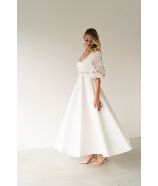 Puff Sleeve Square Neck A-Line Satin Dress