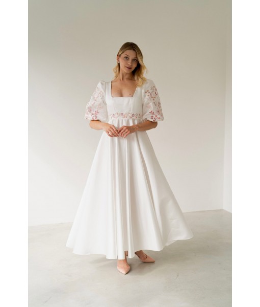 Puff Sleeve Square Neck A-Line Satin Dress