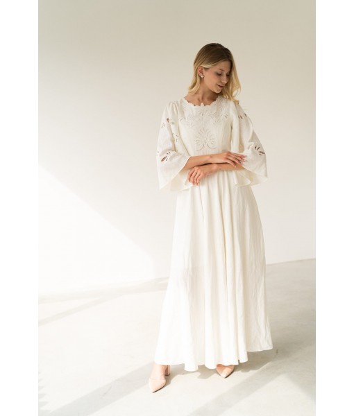 Off-white lace trumpet sleeve dress