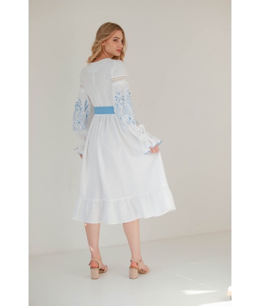 White dress with blue belt