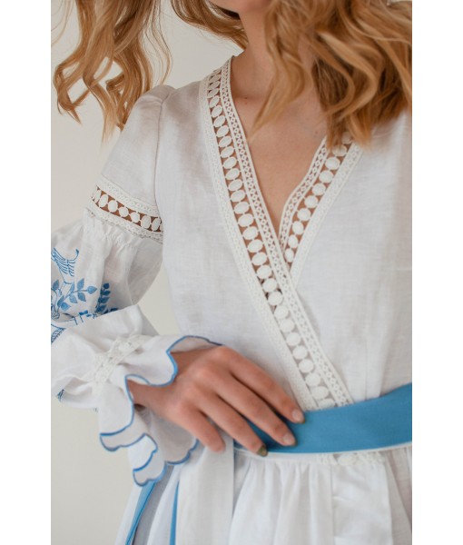 White dress with blue belt