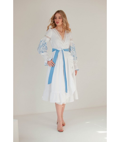 White dress with blue belt