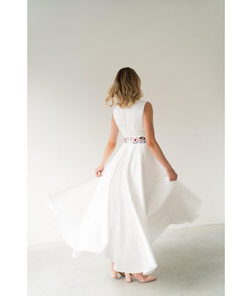 White Plain Satin V-neck Dress