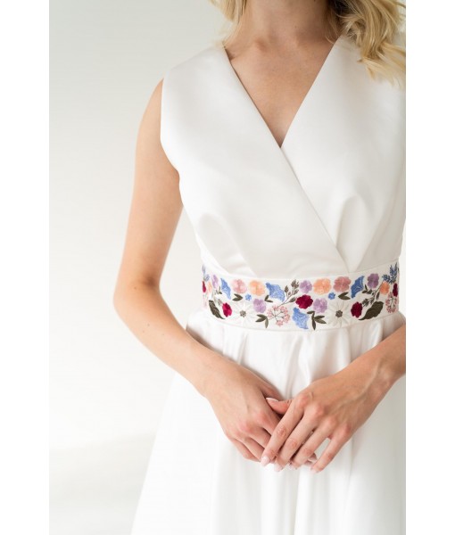 White Plain Satin V-neck Dress