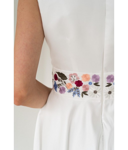 White Plain Satin V-neck Dress