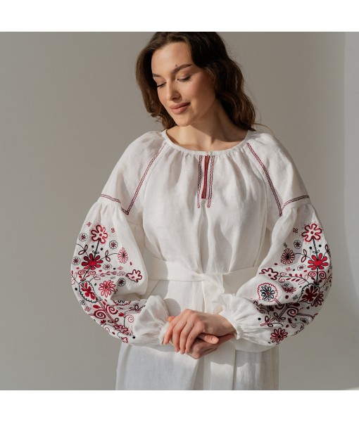 White Floral Embroidered Long Sleeve Dress