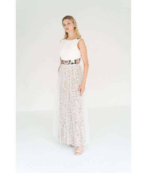 Colorful wildflower embroidered tulle skirt