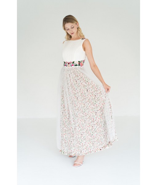 Colorful wildflower embroidered tulle skirt