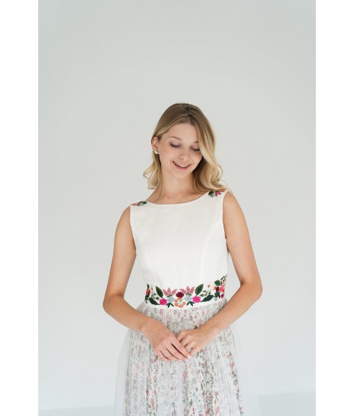 Colorful wildflower embroidered tulle skirt