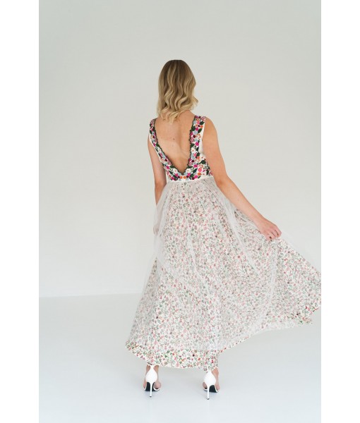 Colorful wildflower embroidered tulle skirt